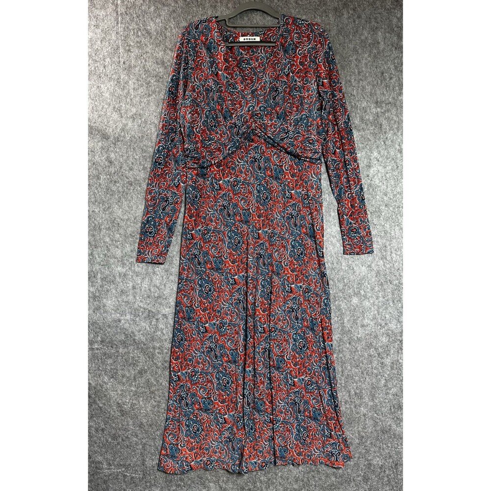 Boden Dress Womens Medium Geometric V Neck Maxi Long Sleeve Stretch Capsule Boho